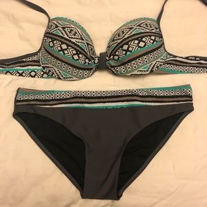 Teal & gray push-up bikini